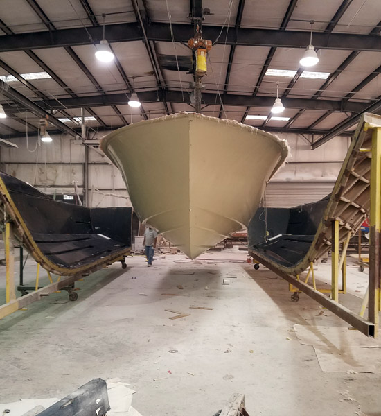 Hull hung for finishing